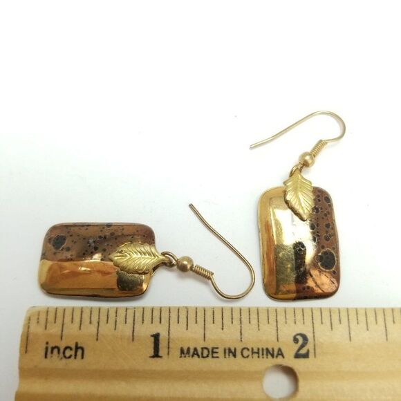 Vintage Gold Tone Dangle Rectangle Earrings, Fun Shiny Design - Picture 3 of 6